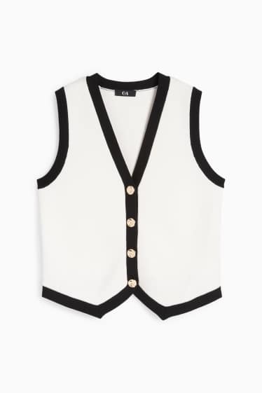 Dames - Gebreid gilet - zwart / wit