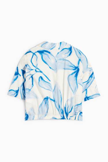 Women - V-neck blouse - patterned - white / light blue