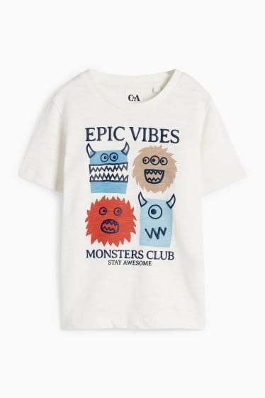 Kinder Buben - Monster - Kurzarmshirt - weiß