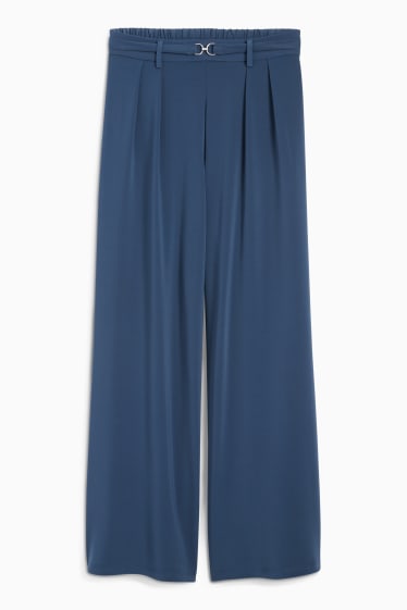 Femmes - Pantalon en jersey - high waist - wide leg - bleu foncé