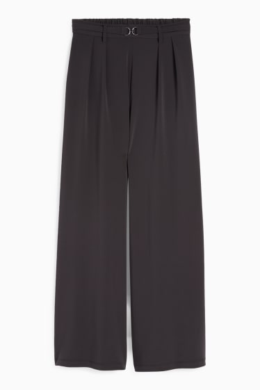 Femei - Pantaloni din jerseu - talie înaltă - wide leg - negru