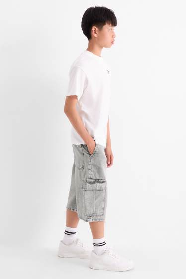 Kinderen: jongens - Denim cargobermuda - jeanslichtgrijs