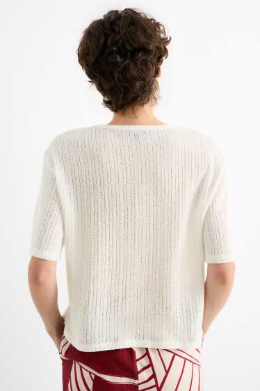 Damen - T-Shirt - gerippt - cremeweiss