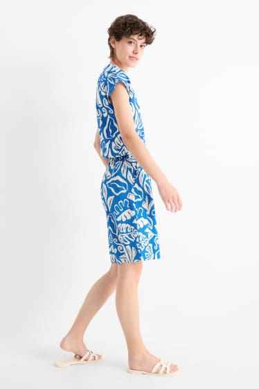 Dona - Bermudes - high waist- estampat - texturat - blau/beix