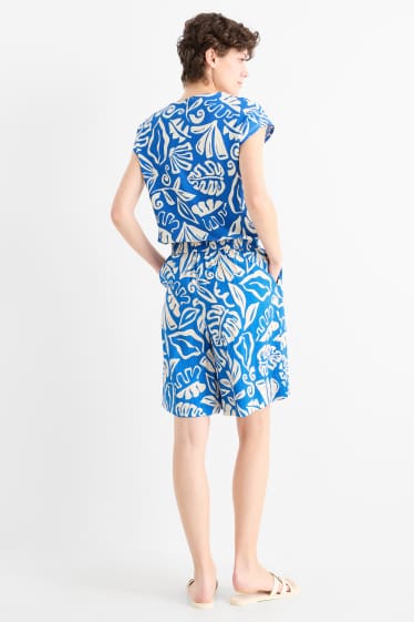 Dona - Bermudes - high waist- estampat - texturat - blau/beix