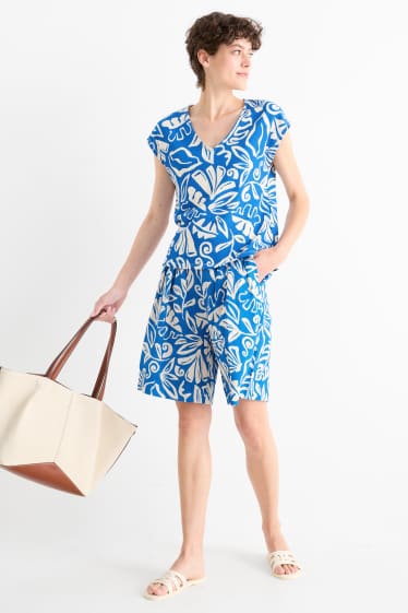 Dona - Bermudes - high waist- estampat - texturat - blau/beix