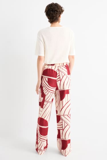Femmes - Pantalon de toile - high waist - wide leg - à motif - rouge foncé