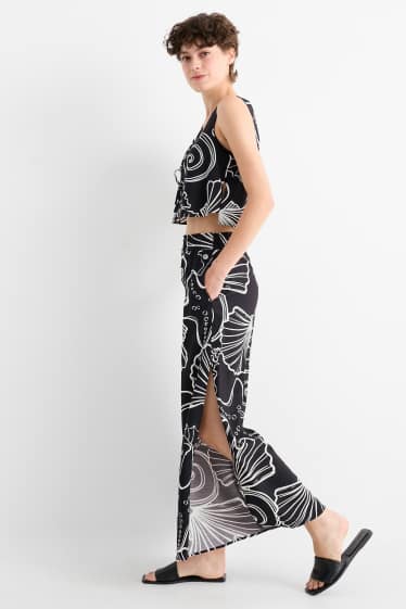 Femmes - Pantalon de toile - mid waist - loose fit - à motif - noir / blanc