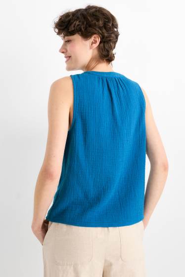 Dames - Blousetop - met structuur - donkerblauw