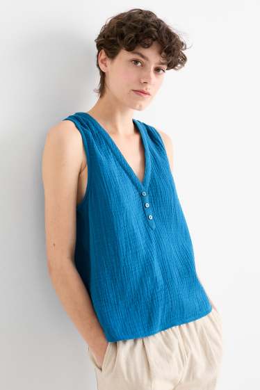 Dames - Blousetop - met structuur - donkerblauw