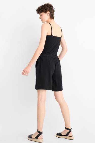 Mujer - Shorts de muselina - high waist - negro