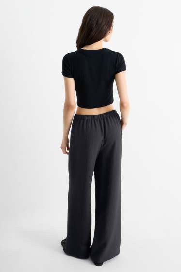 Damen - Stoffhose - Mid Waist - Wide Leg - schwarz