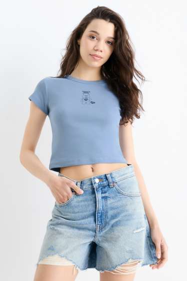 Damen - Crop T-Shirt - Glücksbärchis - blau