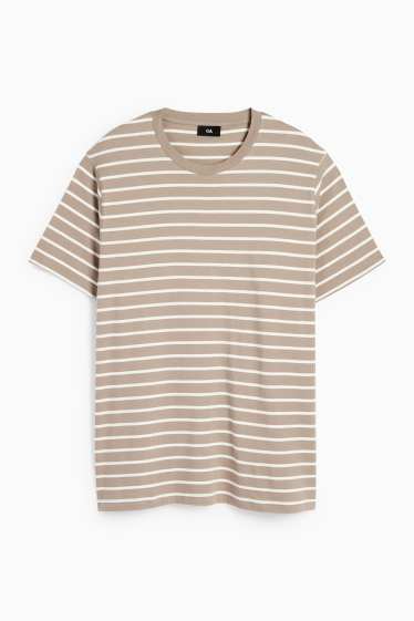 Hommes - T-shirt - regular fit - à rayures - taupe