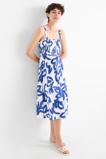 Mujer - Vestido fit & flare - estampado - con textura - fruncido - azul