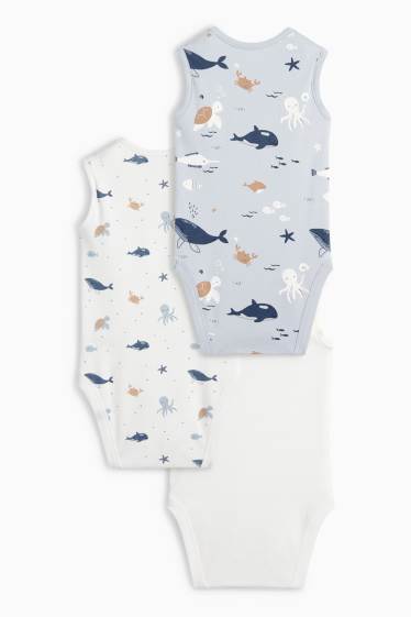 Baby Boys - Multipack of 3 - sea creatures - baby bodysuit - light blue
