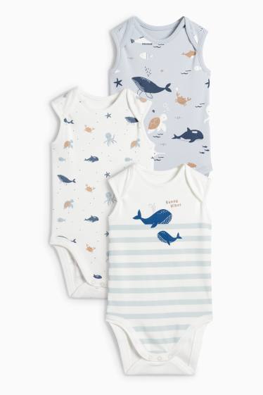 Baby Boys - Multipack of 3 - sea creatures - baby bodysuit - light blue