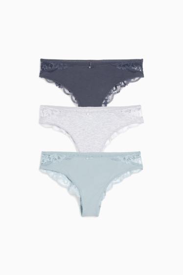 Damen - Multipack 3er - String - blau