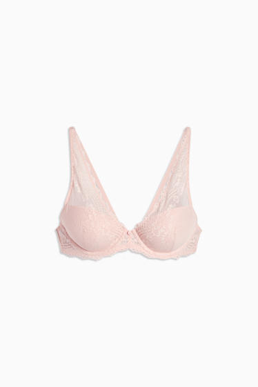Dames - BH met beugels - PLUNGE - voorgevormd - roze