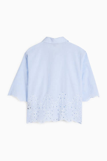 Damen - Bluse - Broderie Anglaise - hellblau