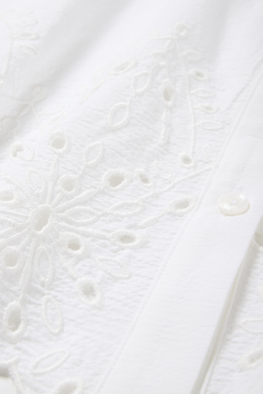 Damen - Bluse - Broderie Anglaise - weiss