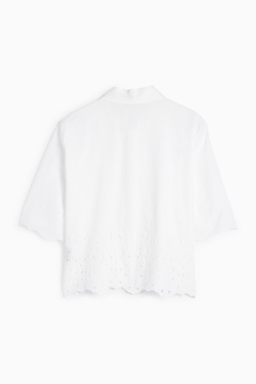 Damen - Bluse - Broderie Anglaise - weiss