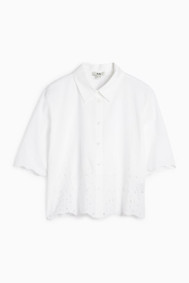 Damen - Bluse - Broderie Anglaise - weiss
