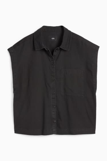 Dames - Blousetop van spijkerstof - zwart
