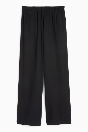 Damen - Stoffhose - Mid Waist - Wide Leg - schwarz