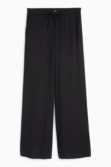 Damen - Stoffhose - Mid Waist - Wide Leg - schwarz