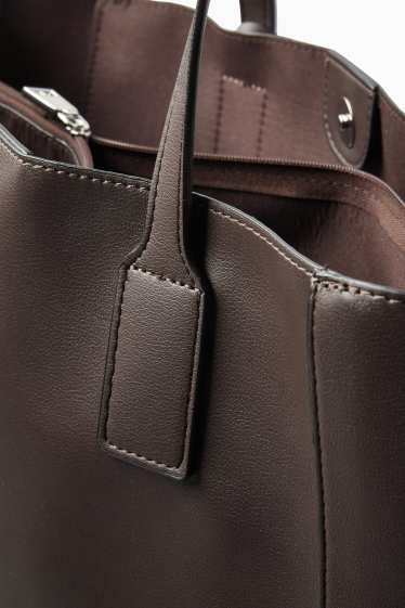 Women - Large shopper - faux leather - dark brown