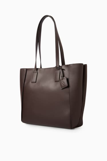 Women - Large shopper - faux leather - dark brown