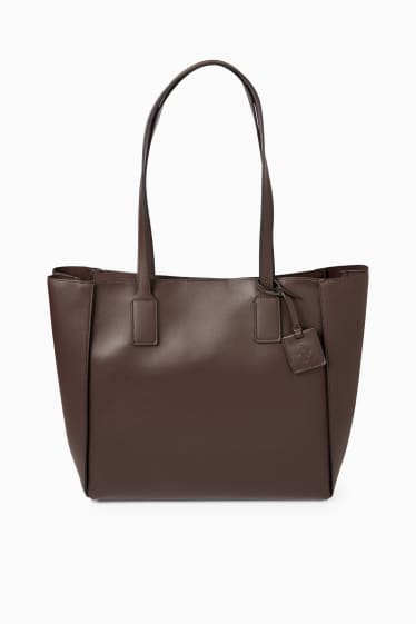 Women - Large shopper - faux leather - dark brown