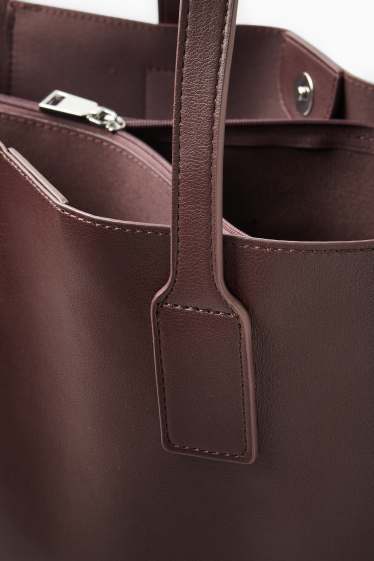 Damen - Großer Shopper - Lederimitat - bordeaux