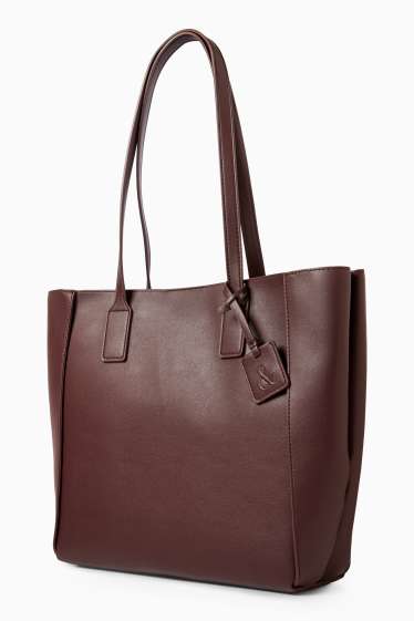 Damen - Großer Shopper - Lederimitat - bordeaux