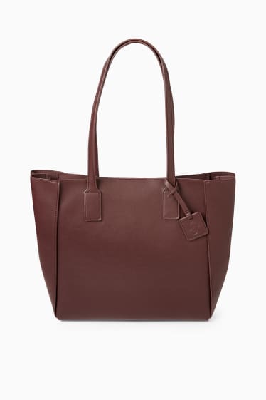 Damen - Großer Shopper - Lederimitat - bordeaux