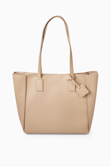 Dámské - Velká kabelka shopper - imitace kůže - světle béžová