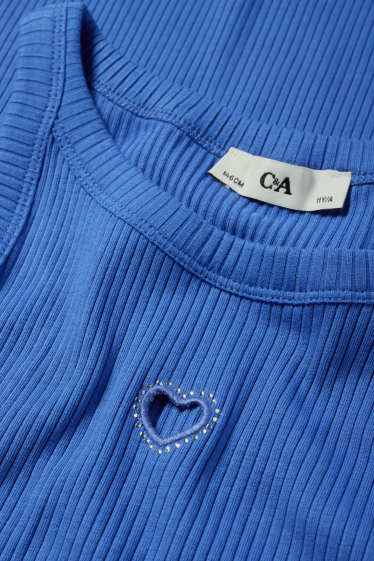 Kinder Mädchen - Herz - Kleid mit Strasssteinen - gerippt - blau