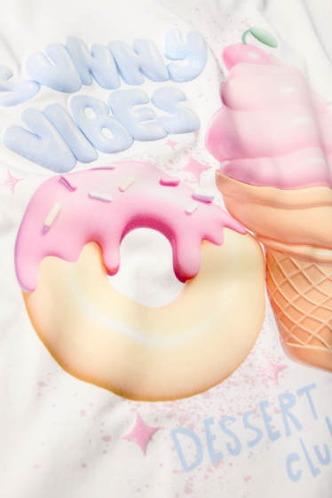 Kinder Mädchen - Eis und Donut - Kurzarmshirt - weiss