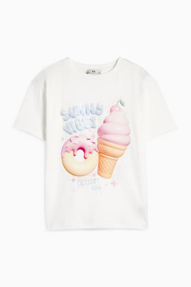 Kinder Mädchen - Eis und Donut - Kurzarmshirt - weiss