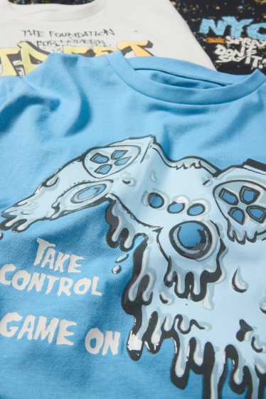 Kinder Jungen - Multipack 3er - Gaming und Graffiti - Kurzarmshirt - blau