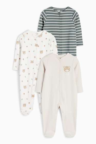 Unisex - Set van 3 - beertje - babypyjama - lichtgrijs