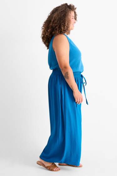 Dames - Pantalon - high waist - wide leg - blauw
