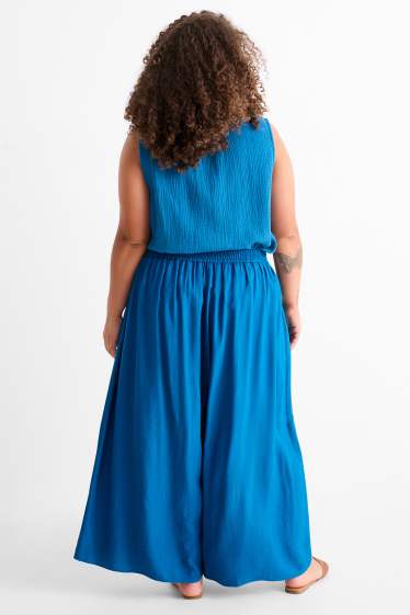 Dames - Pantalon - high waist - wide leg - blauw