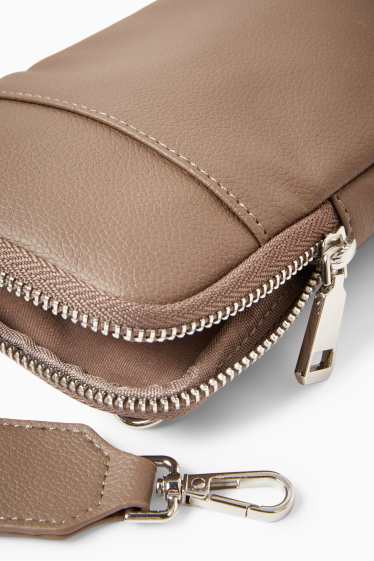 Dámské - Taška na telefon s odnímatelným popruhem - imitace kůže - taupe