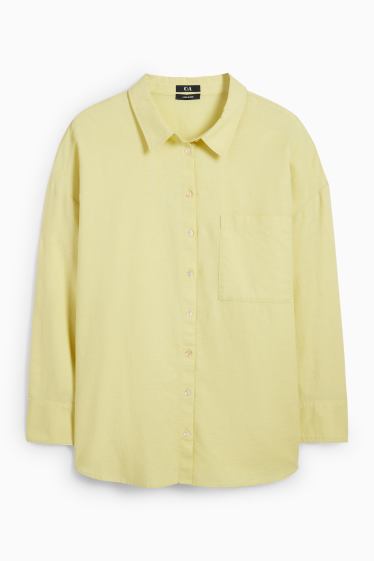Women - Blouse - linen blend - light yellow