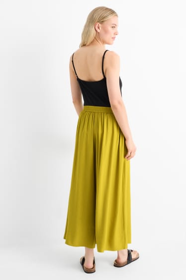 Donna - Pantaloni di stoffa - vita alta - gamba larga - kaki