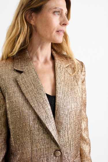 Dames - Lange blazer - relaxed fit - glanzend - brons