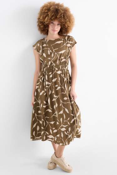 Dames - Fit & flare-jurk - met patroon - bruin