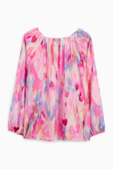 Damen - Bluse mit V-Ausschnitt - gemustert - pink